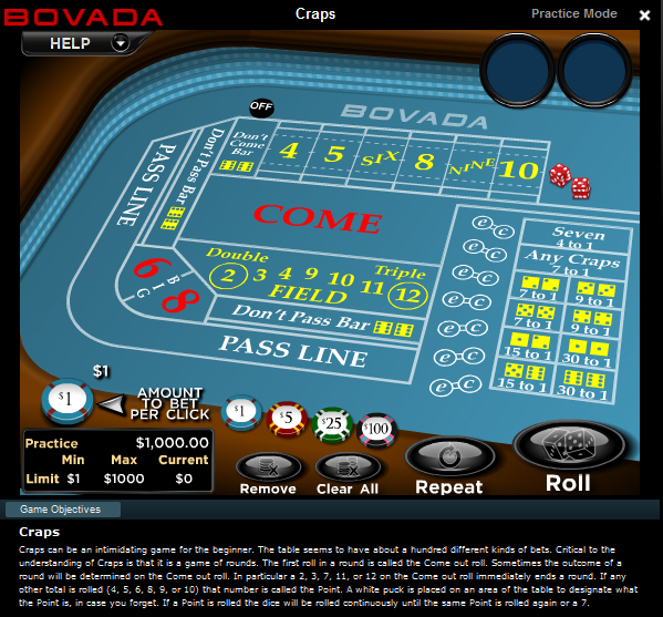 Play Craps at Bovada.lv